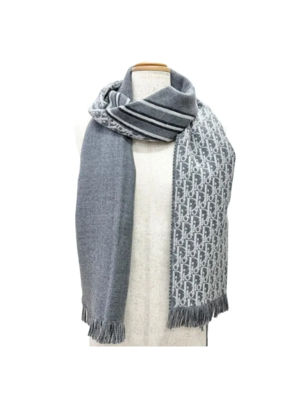 Dior Homme Trotter Wool 100% Fringe Long Scarf Gray